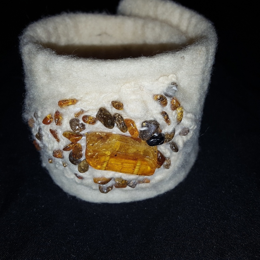 Wool and Amber Bracelet/Cuff